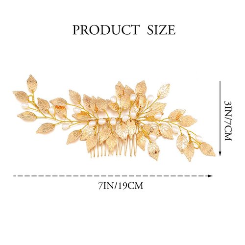 Gorais Leaves Bride Wedding Hair Comb Gold Leaf Hair Piece Pearl Headpiece Hair Accessories for Women and Girls