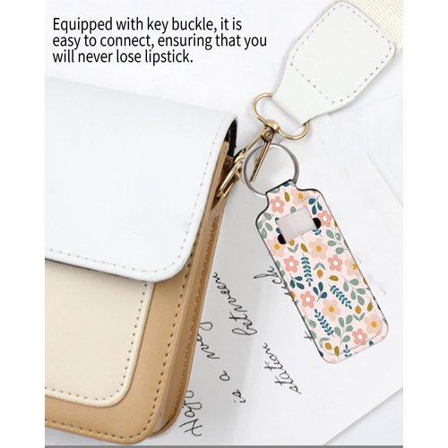 KLLRO RUO Chapstick Holder Keychain Fashion Lipstick Sleeve Lip Balm Portable Pocket Lip Gloss Tube Holder Clip-on Makeup Travel Accessories - Cute Flower