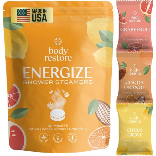 Body Restore Shower Steamers Aromatherapy 15 Pack - Relaxation Birthday Gifts for Women and Men, Travel Essentials, Stress Relief and Self Care - Citrus