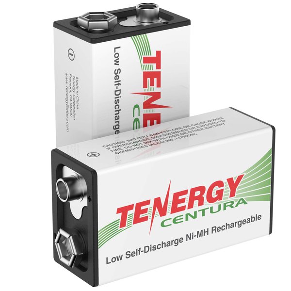 Tenergy Centura 9V NIMH Rechargeable Batteries, 200mAh Low Self-Discharge Square Battery for Smoke Alarm/Detector, 2 Pack