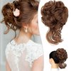 Qunlinta Messy Bun Hair Piece, Long Wavy Tousled Updo Hair Bun Extensions Wavy Hair Wrap Ponytail Hairpieces Hair Scrunchies with Elastic Hair Band for Women Girls -Light Brown