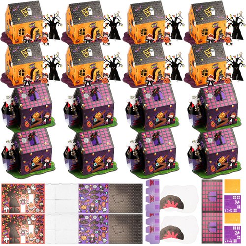 Shappy 8 Set Halloween Craft Kits for Kids 3D Halloween Haunted House Craft Kit Make Your Own Haunted House Craft DIY Halloween Craft Stickers for Kids Halloween Classroom Favors