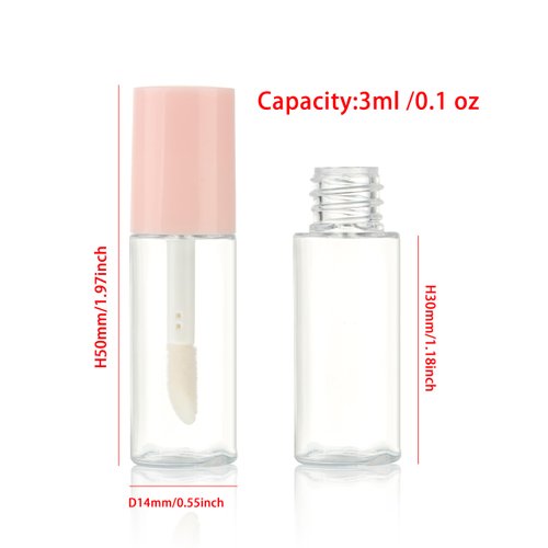 COSIDEA 10pcs 3ml empty lip gloss tubes with wand 0.1OZ Round mini Pink lipgloss tube container for DIY cosmetics packing