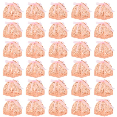 AUEAR, 50 Pack 2.4''x2.4'' Rose Candy Boxes Laser Cut Chocolate Gift Boxes for Wedding Bridal Shower Anniversary Birthday Party Favors (Pink)