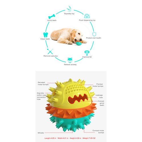 Pet Puppy, Tooth Grinding Stick, squeaking Dog Toy, Leaking Food Ball (Blue Yellow)