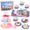 Kids Tea Party Play Toy Set, FUQUN 42Pcs Boy Tea Time Toy Including Dessert Cookies Doughnut Teapot Tray Cake Kids Kitchen Pretend Play for Girls Boys Age 3-6 Little Girl Tea Set