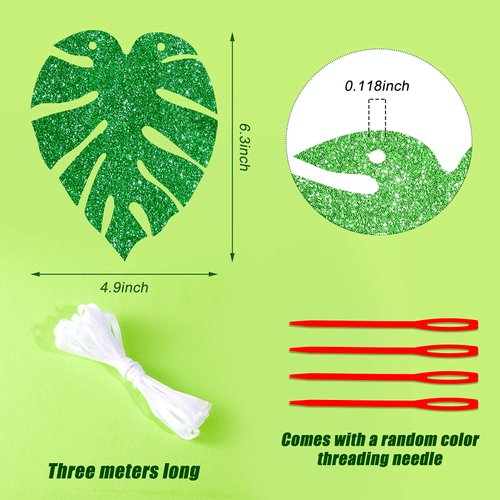 Sumind 4 Pieces Hawaiian Luau Party Decorations Palm Leaf Garland Banner Tropical Party Decorations Glitter Green Leaves Banner for Party Birthday Summer Beach Supplies