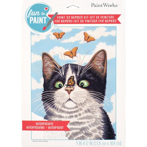 DIMENSIONS PaintWorks Cat and Monarch Butterfly Acrylic Paint by Number Kit for Beginners, Finished Project 9" x 12", Multicolor 10 Piece