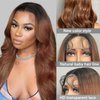 SOKU Body Wave Synthetic Lace Front Wigs 22 Inch Middle Part Wavy Wig With Baby Hair Ombre Brown Glueless Hair Replacement Wigs for Gifts Heat Resistant Fiber
