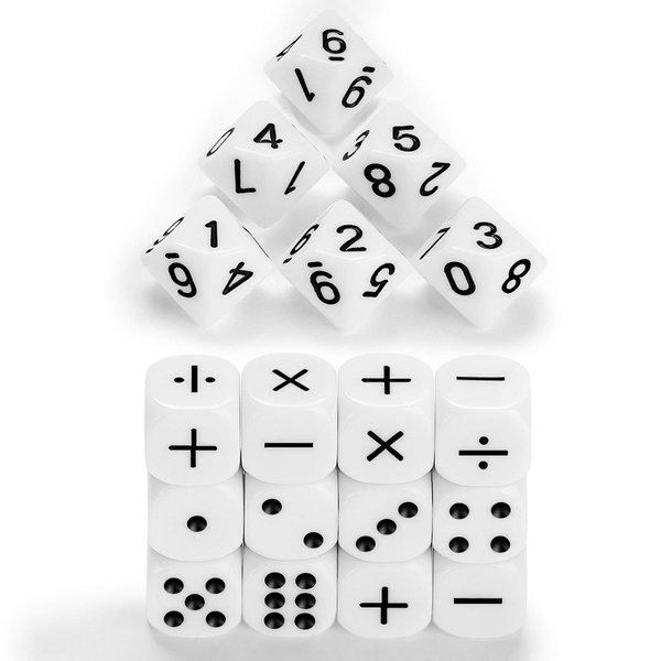 18 Pieces Teaching Dice Set, Include Operation Dice, Number Dice and Other Dice for Math Teaching Classroom Supplies