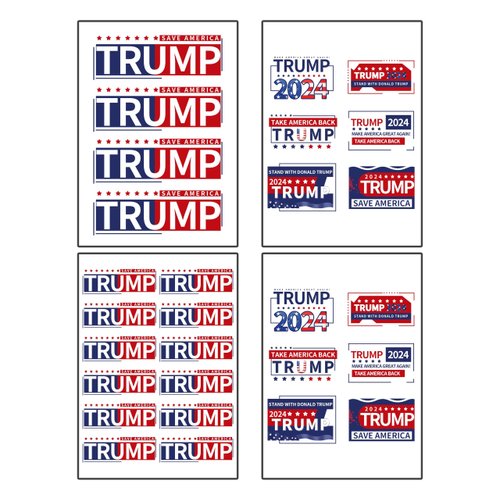 TRUMP 2024 Temporary Tattoos - 4 Sheets 28 Patterns Donald Trump 2024 President Save America Take...