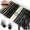 Fluffy Lash Clusters WHYBRAW 100D 200D DIY Lash Extension Kit with Lash Bond Lash Seal Lash Remover Lash Applicator 280 Pcs Volume Cluster Eyelash Extension Thick Eyelash Extension 12-18mm