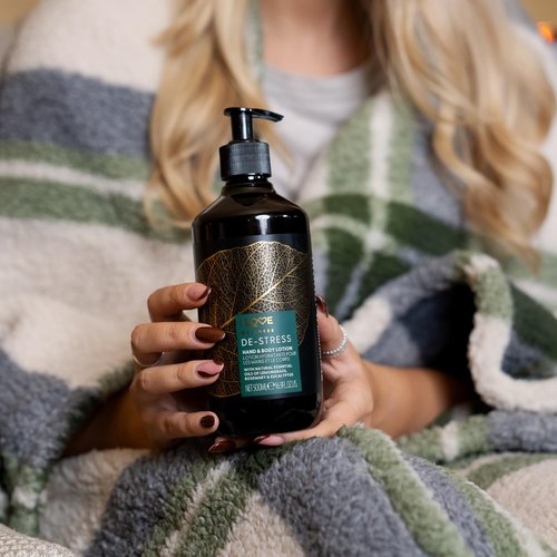 I Love Wellness De-Stress Hand and Body Lotion - Moisturizing Lotion for Dry Skin - Vitamin E Lotion - Lemongrass and Eucalyptus Scent - 16.9 oz