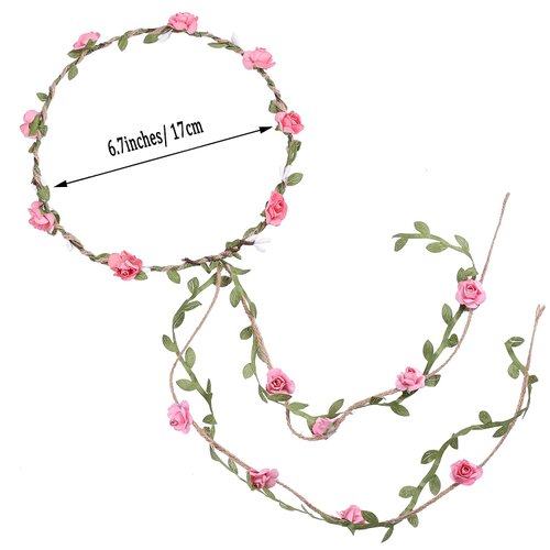 Whaline 4 Pcs Flower Crown Floral Wreath Headband Floral Garland Headbands Bohemian Style Headdress for Wedding Bride Bridal Headwear Party Festivals Hair Accessories (4 Color)