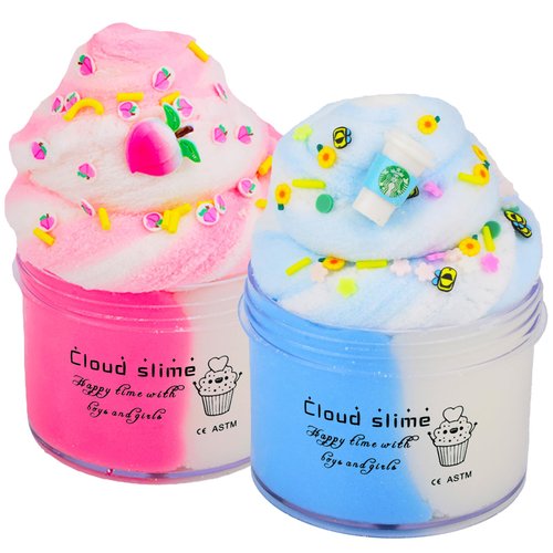Poaowsia 2 Pack Cloud Slime Kit, DIY Stress Relief Toy Slime, Surprise Slime Making Kit, Birthday Gifts for Girls Boys
