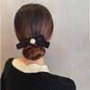 W WEILIRIAN Black Bow Hair Ties Pearl Bow Ponytail Holder Elastic Bow Hair Rope Tie Hair Bow Bands Rope Cloth Bow Ties Hair Accessories for Women and Girls