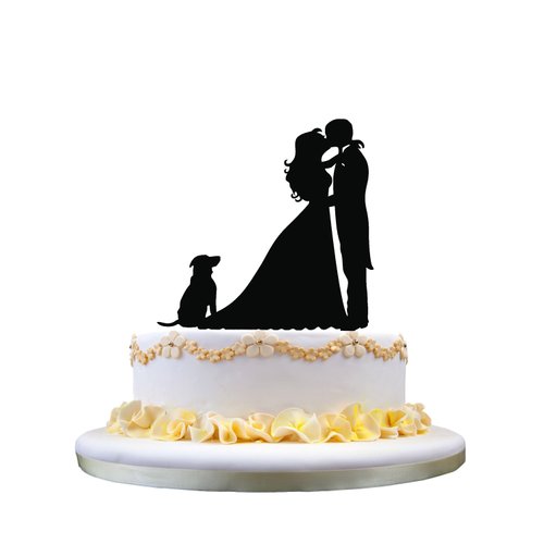 Couple(bride and groom) kissing cake topper,dog cake topper,pet wedding cake topper