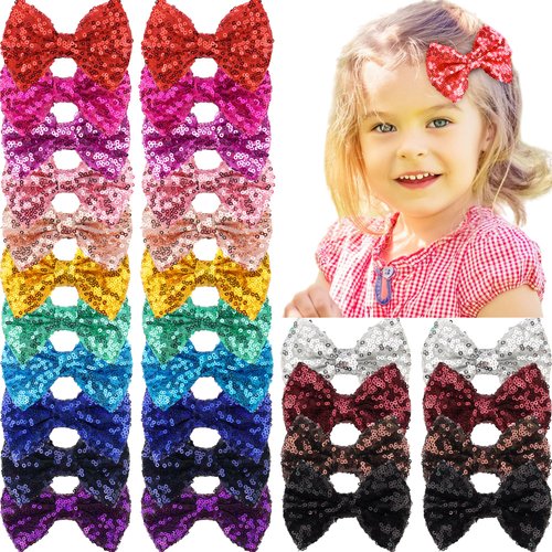 CÉLLOT Party Festival Baby Girls Sparkling Bows Clips 30PCS Glitter Sequins 4&quot; Hair Bows Alligato...