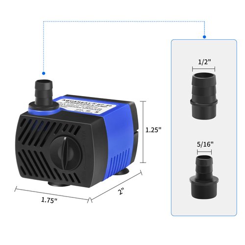AQUANEAT Submersible Water Pump, 80GPH Fountain Pump, Small Water Pump, Aquarium Pump for Fish Tank, Outdoor Water Fountain, Hydroponics, Pond