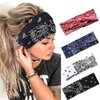 Urieo Boho Bandanas for Women Stretch Paisley Print Bandana Headband Knotted Hair Bandana Wide Hair Band Yoga Daily Headbands(Pack of 4) (A)