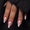 DOCVOEOMH Ombre Nude Pink White Press on Nails Almond Shaped Short Medium Acrylic Fake Nails with Design Glue on Glossy Full Cover Artificial Gel False Stick on Nail for Girls Women Wedding 24Pcs