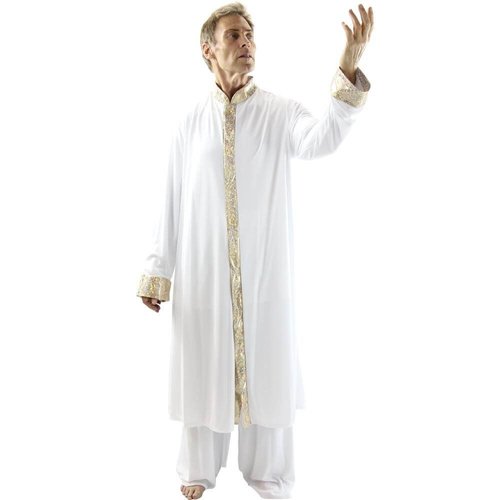 Danzcue Mens Worship Dance Stained Glass Robe, White-Gold, L-XL