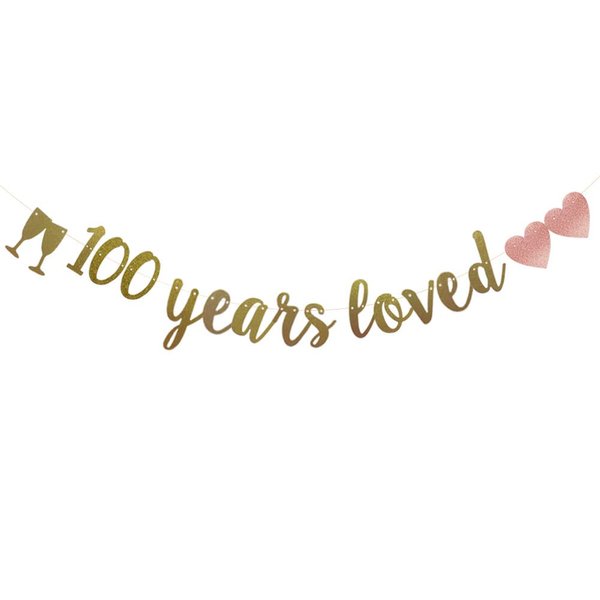 100 Years Loved Banner, Pre-Strung, Gold Glitter Paper Garlands for 100th Birthday/Wedding Anniversary Party Decorations Supplies, No Assembly Required,Gold,SUNbetterland