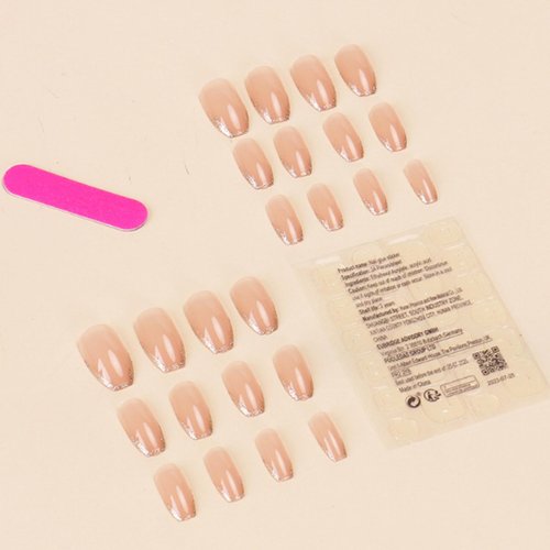 Hkanlre Bling Coffin Press on Nails Fake Nails Tips Full Cover Medium False Gradient Nails for Women and Girls 24PCS (Gold pink)