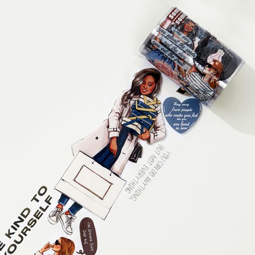 WT Chic Attitude Wide PET Tape, Single Roll, Original Designs, Fashion Outfit Girls Decorative Tape, Characters, Transparent Clear Adhesive, Journal Scrapbook Bujo Planner DIY Craft Supplies