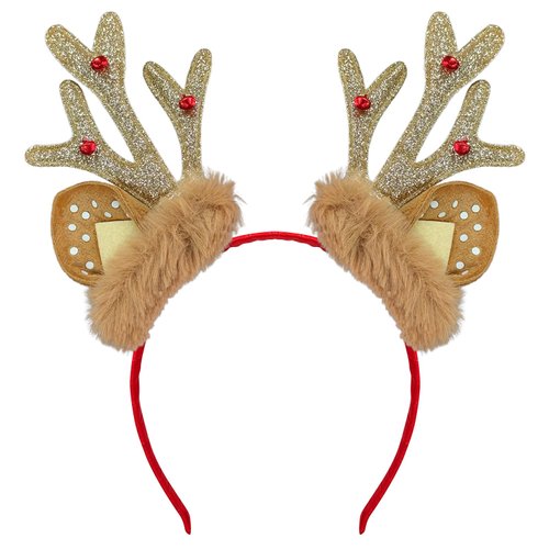 Totelux Christmas Antlers Headband Gold Reindeer Ears Hair Band Glitter Hair Accessories for Women Girls Cosplay Christmas Headdress Decoration Party Supplies Gift