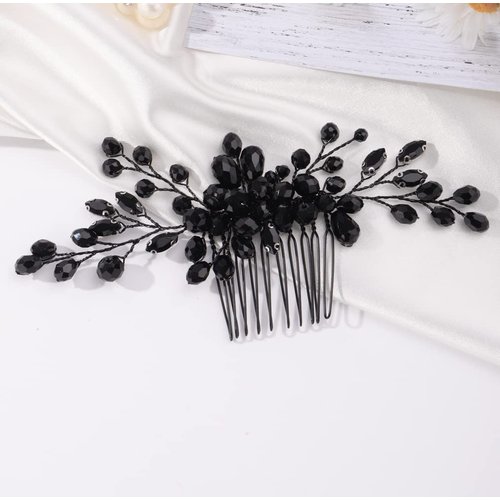 Missgrace Women Handmade Gothic Black Full Rhinestones Side Hair Comb Prom Party Special Occasion Punk Headpiece Black Women Rhinestones Hair Accessories for Women Gilrs (Black 5)