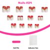 24Pcs Christmas Press on Nails Short Square Fake Nails Christmas Holly Leaves with Glitter Full Cover Tip Glue on Nails Glossy Designs Red French Tip False Nails Winter Xmas Nail Decorations for Women