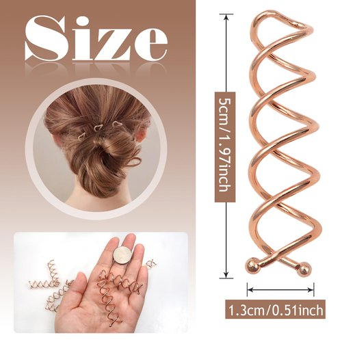 TUUXI 10pcs Spiral Hair Pins 2 Inch Rose Gold Metal Screw Hair Pins Fast Bun Spiral Bobby Pins Hair Accessories for Hair Style