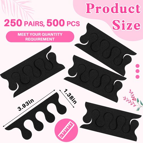 Mumufy 500 Pcs (250 Pairs) Toe Separators Pedicure Tool Kit Soft Toe Spacers for Pedicures Toe Spreaders Toe Finger Dividers for Women Girls Men Feet Nail Toenails Art Painting Polish Spa (Black)