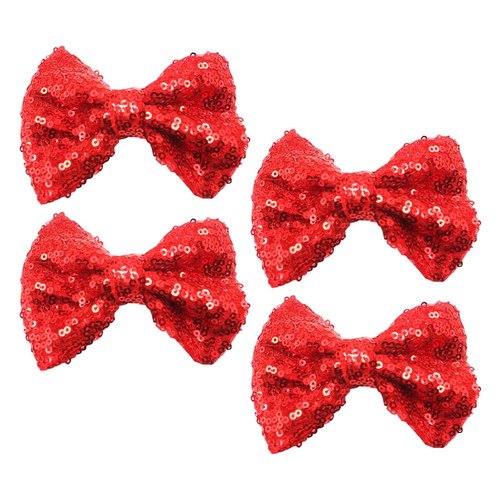 4 Pcs 4 Inches Sequin Hair Bows Glitter Hair Bow Clips Sparkly Alligator Hair Clips with Bows Toddler Hairpins Hair Barrettes Accessories Red