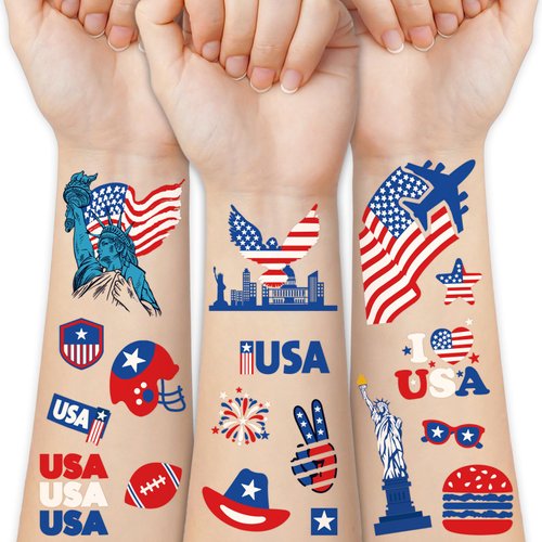 Metuu USA Flag Temporary Tattoo For Adults And Kids，36 Sheets Independece Day American Flag Fake Tattoos Waterproof Realistic Long Lasting，4th Of July Sleeve Tattoo For Party Supply