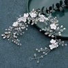 Casdre Flower Bride Wedding Headpiece Silver Crystal Bridal Headband Pearl Hair Accessories for Women and Girls