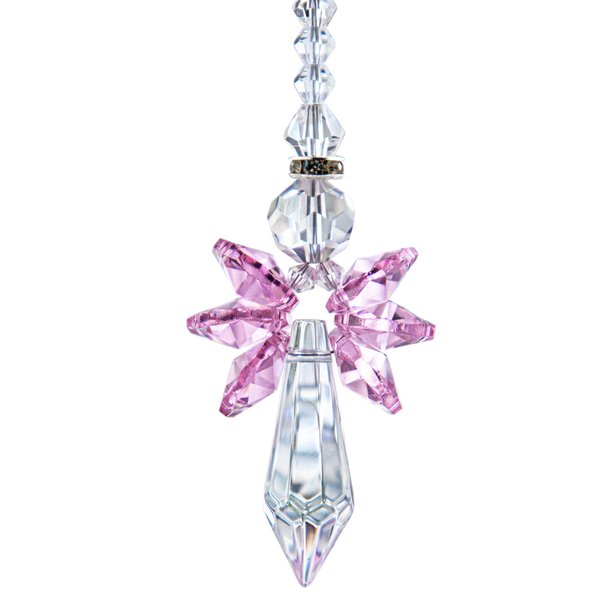 Rainbow Guardian Angel Crystal Suncatcher as Home/Car Decoration & Porch Decor & Hangings Crystal Glass Ornament (Pink)