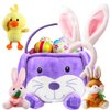 Easter Bunny Basket with 3 Rabbit Duck Keychains 1 Ears, Cute Plush handle for Baby Girls Boys Party Favors, Gifts bag Hunt Bag, Decorations Supplies