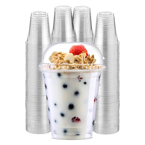Green Direct Clear Cups With Lids / 8 oz. Clear Plastic Cups with Lids/Clear Disposable Cups/Ice coffee cups & Bubble Boba Tea Cups/Cup with Lid for Cold Drinking & Smoothie Pack of 100