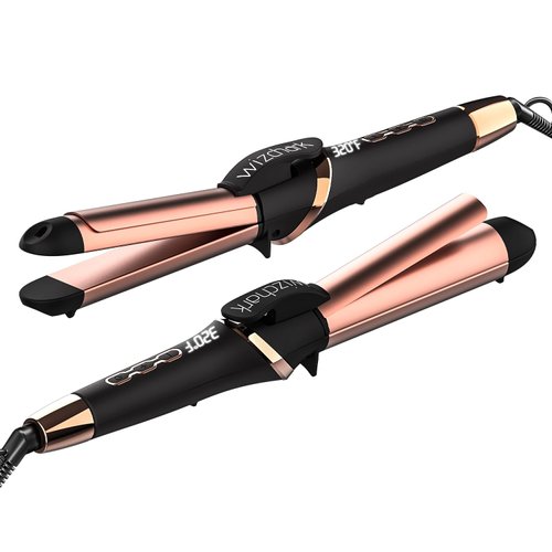WIZCHARK Hair Iron Straightener and Curler for Short & Long Hair, 1.25 Inch, Ceramic and Tourmaline, 4 Temps for All Hair Types, Dual Voltage, Auto Shut-Off, Includes Heat-Resistant Glove, Rose Gold