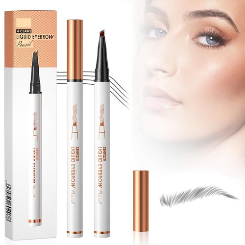 Eyebrow Tattoo Pencil 4 Fork Tip 3D Microblading, 3D Waterproof Microblading Eyebrow Pencil Contouring Pen,2024 New Eyebrow Microblading Pen Long-Lasting Eyebrow Pencil Stay on All Day (Grey)