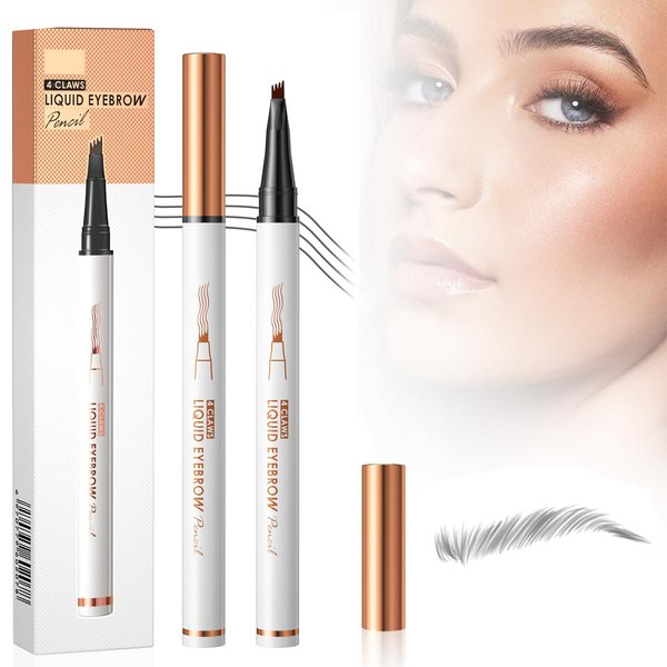 Eyebrow Tattoo Pencil 4 Fork Tip 3D Microblading, 3D Waterproof Microblading Eyebrow Pencil Contouring Pen,2024 New Eyebrow Microblading Pen Long-Lasting Eyebrow Pencil Stay on All Day (Grey)