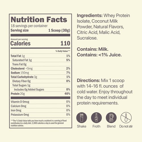 Oath Nutrition Clear Whey Isolate Protein Powder, Frosty Lemonade, 20g Complete Protein per Serving, No Added Sugar, Grass-Fed, 18 Servings