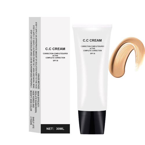 Skin Tone Adjusting CC Cream SPF 50,Cosmetics CC Cream, Colour Correcting Self Adjusting for Mature Skin,All-In-One Face Sunscreen and Foundation,Skin Concealer,Natural Color-1.01 oz (1PCS)