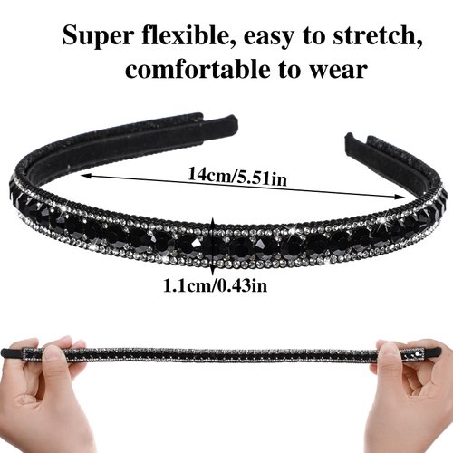 salbsever Black Rhinestone Headband Glitter Crystal Headbands Non-Slip Rhinestone Headbands Black Narrow Bling Hair Band for Women Gifts