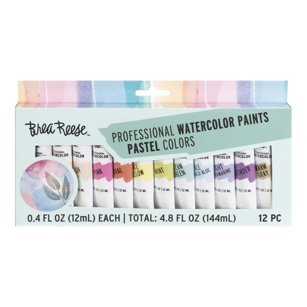 Brea Reese: Professional Watercolor Paint Set - Pastels - 12 Tubes - Soft Muted Hues, Matte Finish, Acid-Free & Non-Toxic, Adult Art Supplies