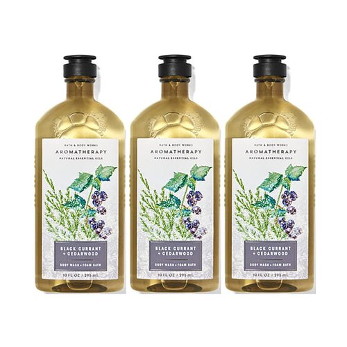 Bath & Body Works Aromatherapy Body Wash & Foam Bath, Gift Sets 10 fl oz per Bottle (3 Pack) (Black Currant + Cedarwood)
