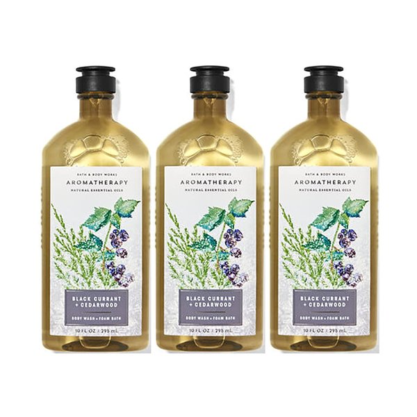 Bath & Body Works Aromatherapy Body Wash & Foam Bath, Gift Sets 10 fl oz per Bottle (3 Pack) (Black Currant + Cedarwood)