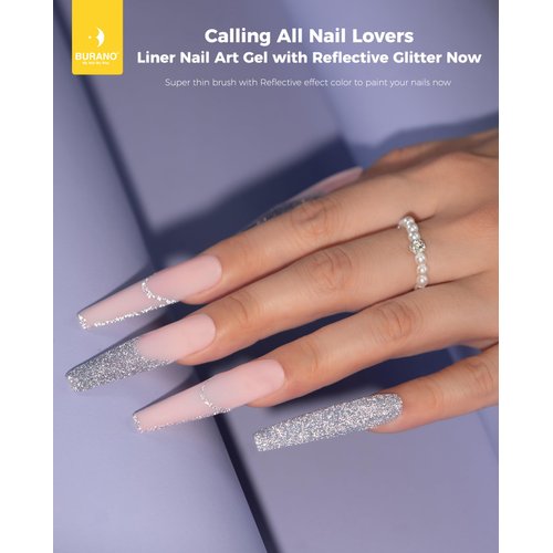 BURANO Holographic Gel Nail Polish Liner Nail Art Polish, Reflective Glitter Painted Gel Nail Design Polish 1 Bottle, Build in Thin Nail Brush Chrome Gel Curing Required 8ml (LX27)